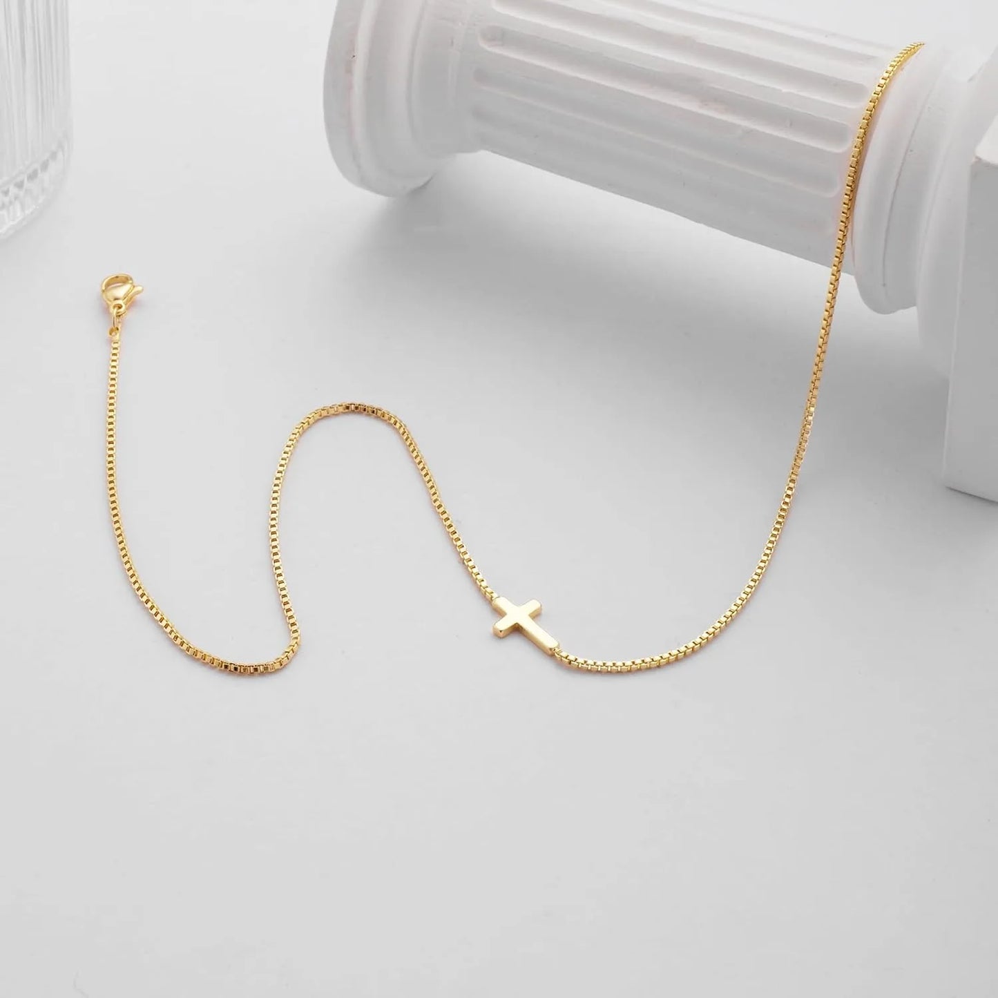 Cross Necklace for Women 14K Gold Plated Small Cross Pendant Choker Simple Trendy Charm Chain Necklace Jewelry Religious Gift