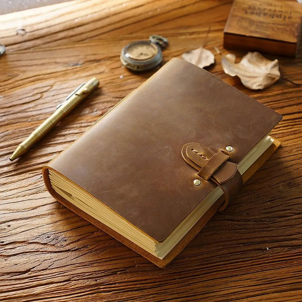 Vintage Leather Bound Journal Handmade Genuine Leather Cover Blank Paper Diary Blank Pages Unlined Travel Sketchbook