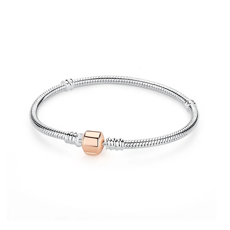 Original 925 Sterling Silver Bracelet For Women Charms Beads Rose Gold Heart Bracelets Bangles Snake Chain Luxury Jewelry Gift