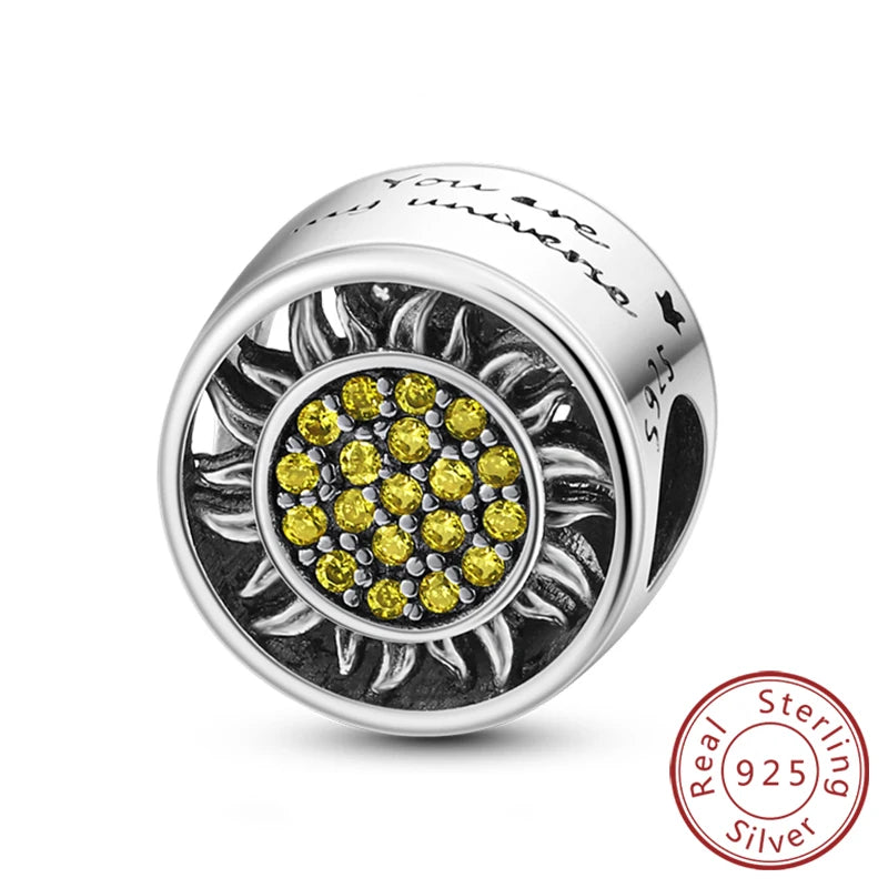 New 925 Sterling Silver Charms Pendant Sunflowers Heart Beads Fit Original Bracelets Charm DIY Jewelry Gifts Making