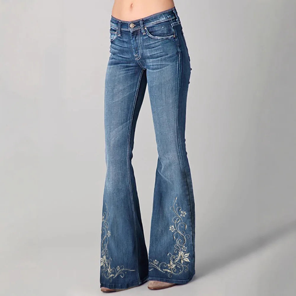 New 3D Digital Print Women's Flare Jeans High Waist Slim Fit Stretchy Denim Bell Bottom Pants Casual Trendy Daily Wear