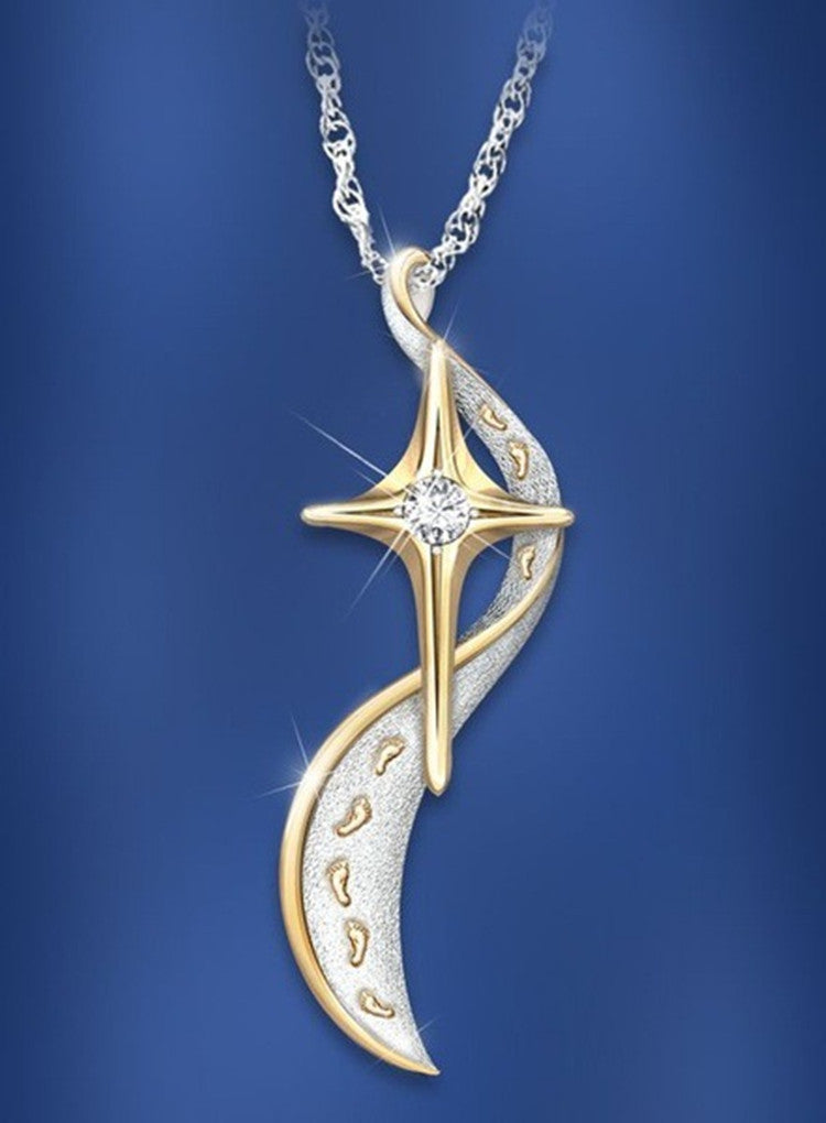 Footprint & Cross Pendant | Electroplating Cross Necklace